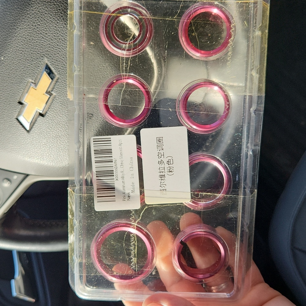Pink aluminum alloy knob covers for Chevy Silverado 8 pcs NEW in pkg